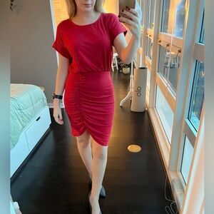 Beacon red side ruched dress
